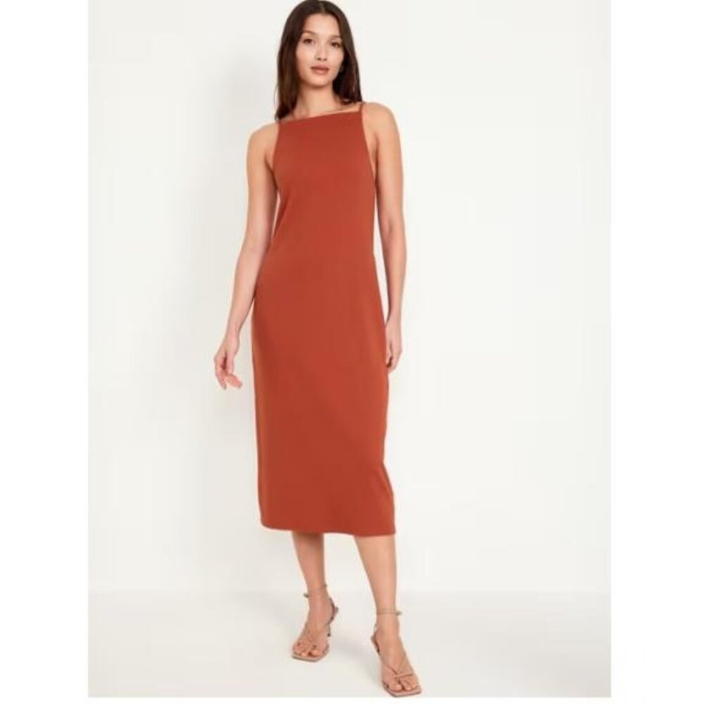 NWT Old Navy Sleeveless Rib-Knit Midi Tank Dress, XL, Bodycon, bronzed amber